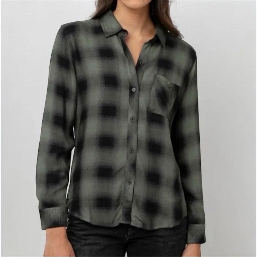 Rails Hunter Plaid Button Up Flannel Shirt In Moss/Ash  XS